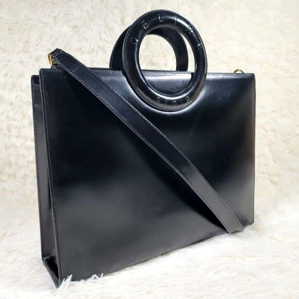 CELINE Shoulder Bag 2WAY Circle Logo Circle Handle Leather